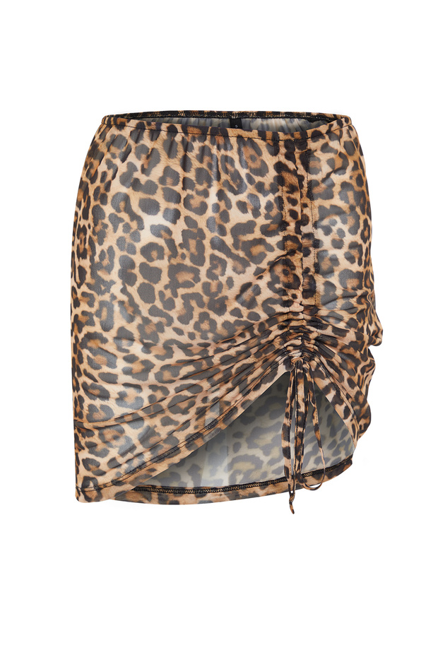 Leopar Desenli Örme Büzgülü Plaj Mini Pareo TBESS22PR0001 - 7