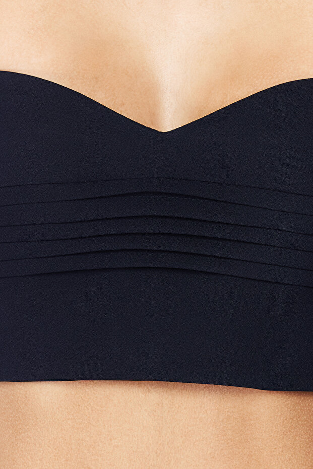 Lacivert Straplez Korse Crop Dokuma Bluz TWOSS24BZ00347 - 4