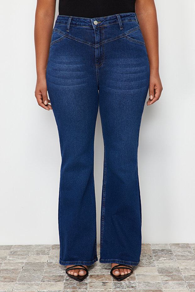Mavi Yüksek Bel Comfort Dikiş Detaylı İspanyol Paça Flare Fit Jeans TBBSS24CJ00003 - 4