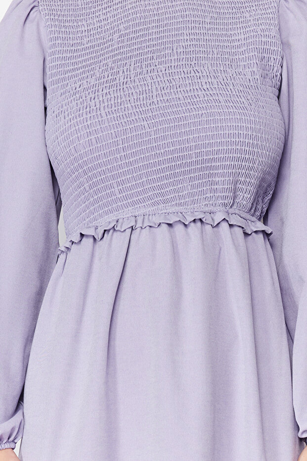 Fioletowa, szczegółowa tkana sukienka Gipe z okrągłym dekoltem TCTAW22EB0109 - 4