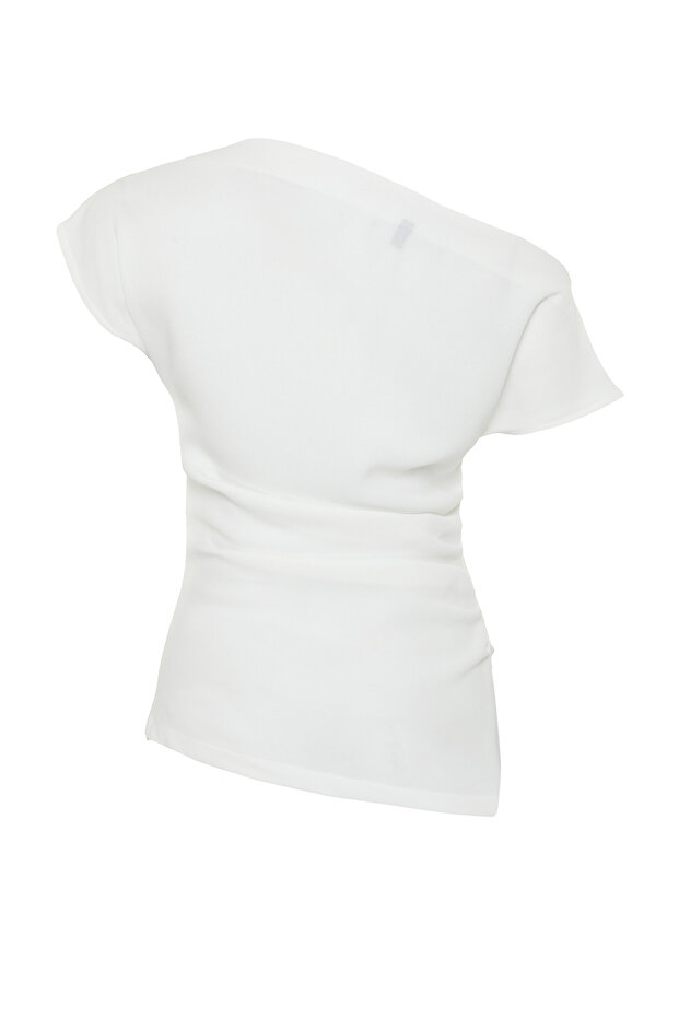 Ekru Kayık Yaka Fitted Dokuma Bluz TWOSS24BZ00353 - 8