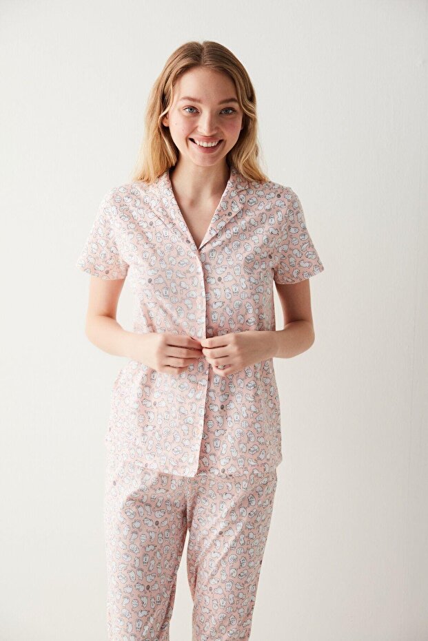 Base Happy Cats Gömlek Pantolon Pijama Takımı - 2