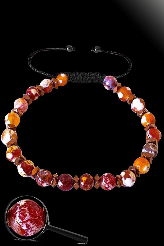 Certified Rose Hematite Natural Red - White Agate Stone Bracelet - Tibetan Agate