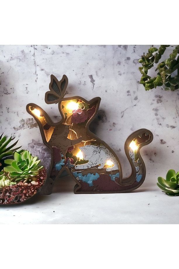 Dekoratif 3d Kedi Figürlü Işıklı Masa Süsü Biblo - 3