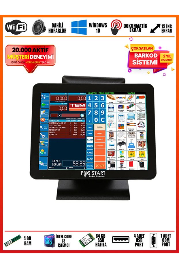 I3 Processor 4gb Ram 64 Gb Memory Touch Pos Computer