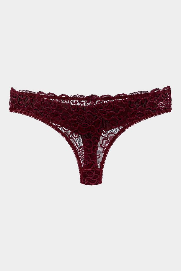 Masara Model Yarı Dantelli Tanga String Model Esnek Ve Yumuşak Kumaşlı Külot Bordo Renk - 1