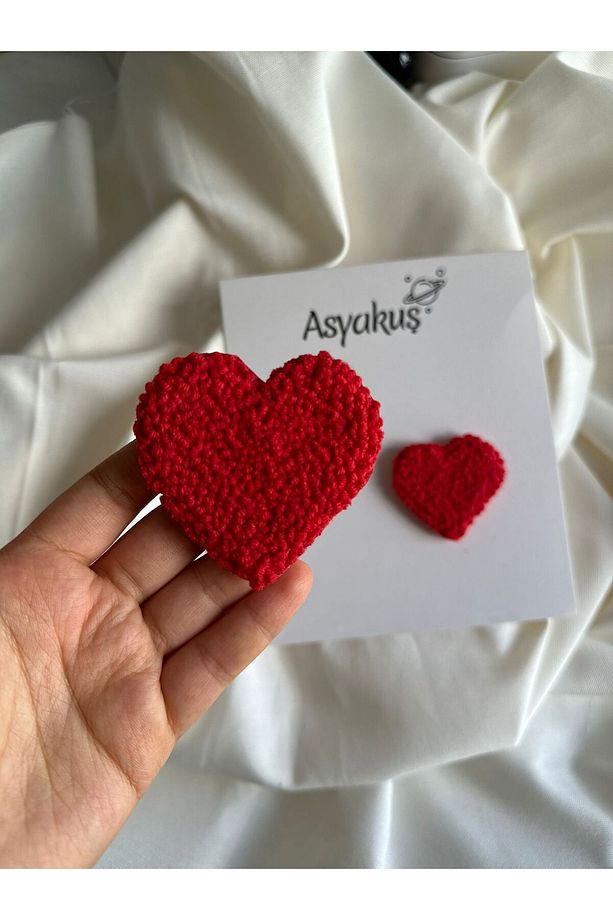 Efsarstudio Handmade Kırmızı Kalp Punch Nakışı Anne Kız Klips Toka Seti - 2