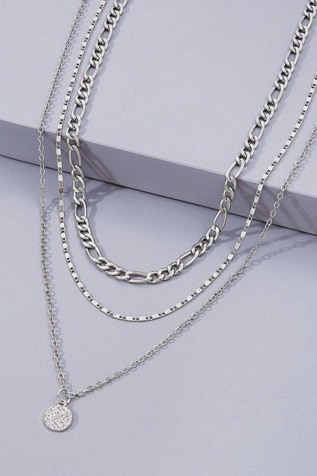 3 Kat Pullu Zincir Kolye Seti - 1