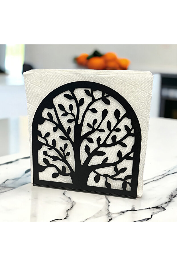 Tree of Life Themed Black Metal Napkin Holder