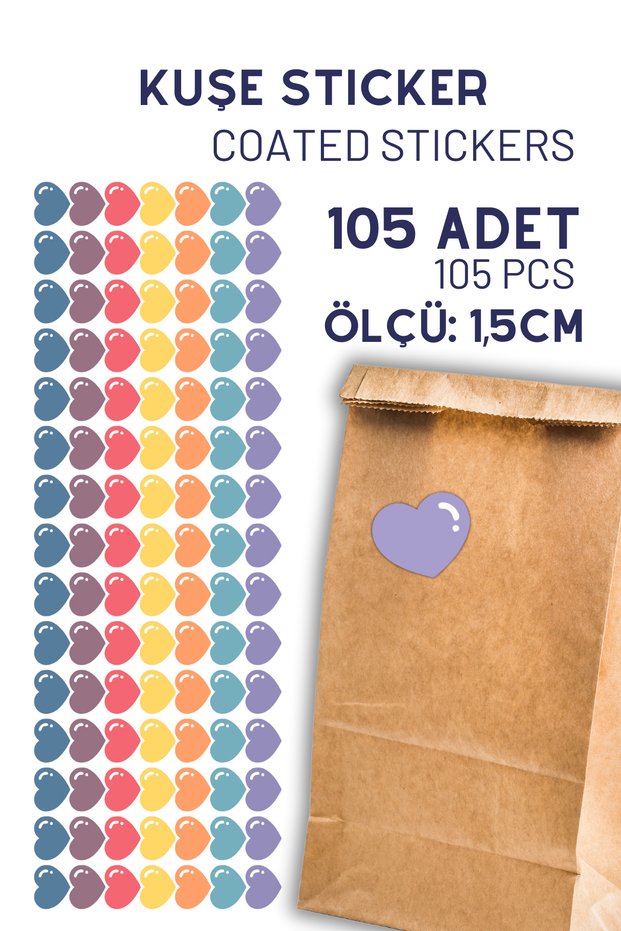 Colorful Heart Themed 105 Pieces 1.5cm Adhesive Coated Labels