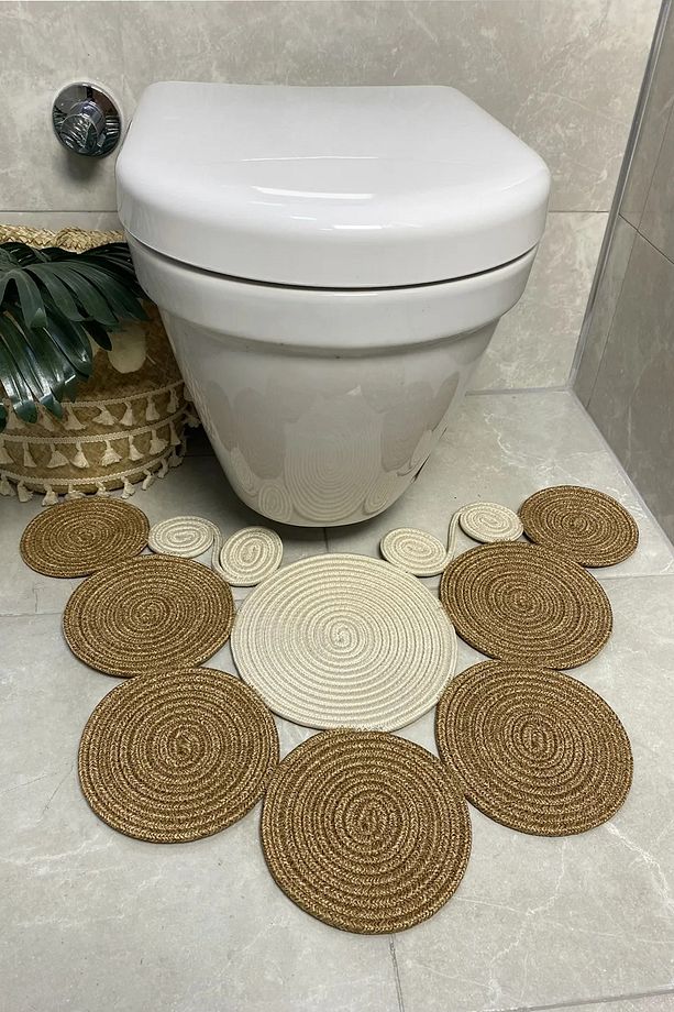 Krem Jüt, Hasır, Paspas, Banyo Paspası, Klozet Önü Paspası, Klozet Paspas, Çift Taraflı - 1