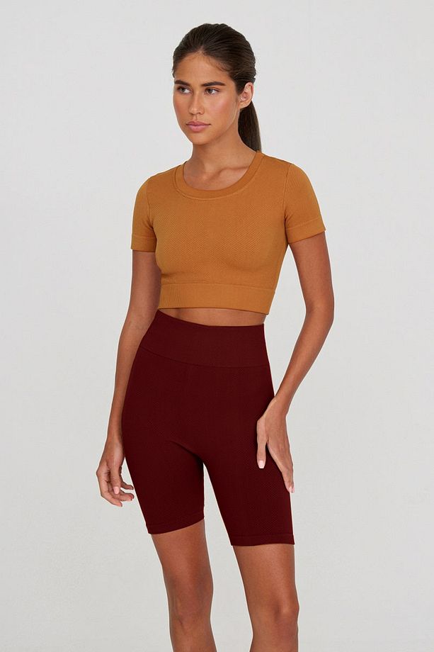 Felolin Model Fitilli Örme Model Seamless Sporcu Şortu Bordo Renk - 2
