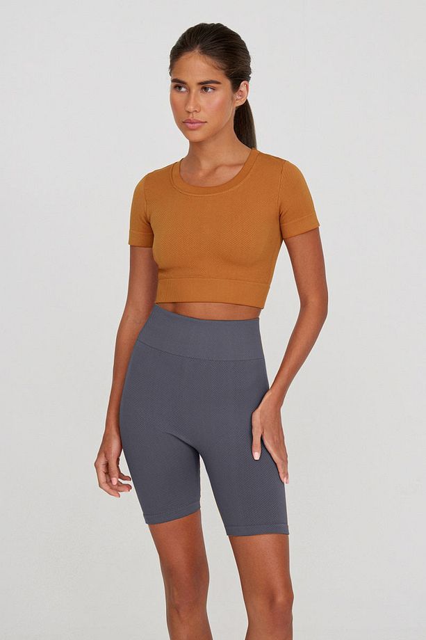Felolin Model Fitilli Örme Model Seamless Sporcu Şortu Gri Renk - 2