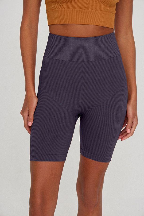 Felolin Model Fitilli Örme Model Seamless Sporcu Şortu Gri Mavi Renk - 1