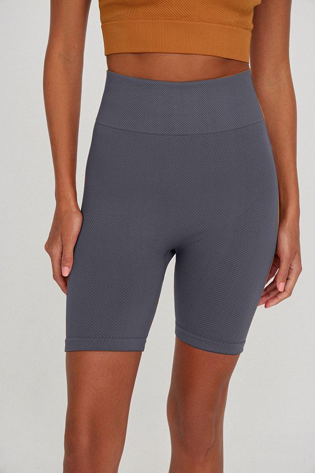 Felolin Model Fitilli Örme Model Seamless Sporcu Şortu Gri Renk - 1