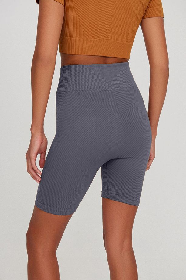 Felolin Model Fitilli Örme Model Seamless Sporcu Şortu Gri Renk - 4