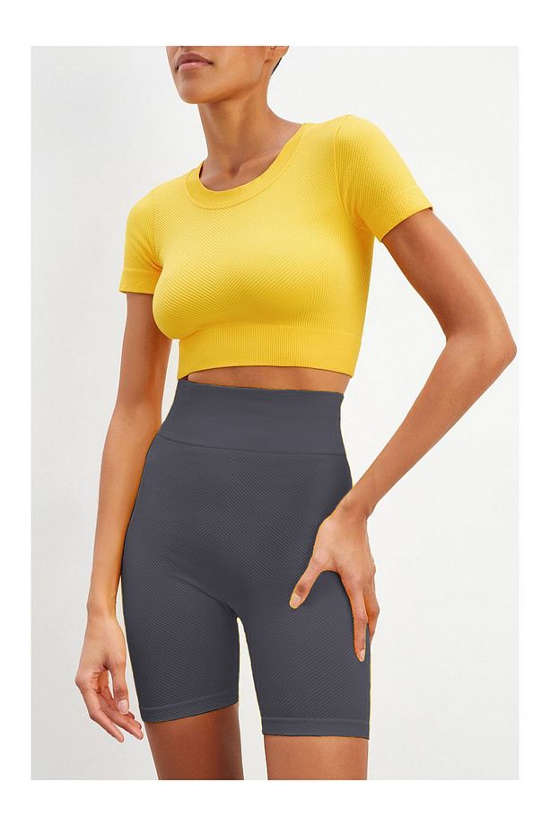 Felolin Model Dikişsiz Sporcu Şortu Örme Ve Seamless Model Gri Renk - 5
