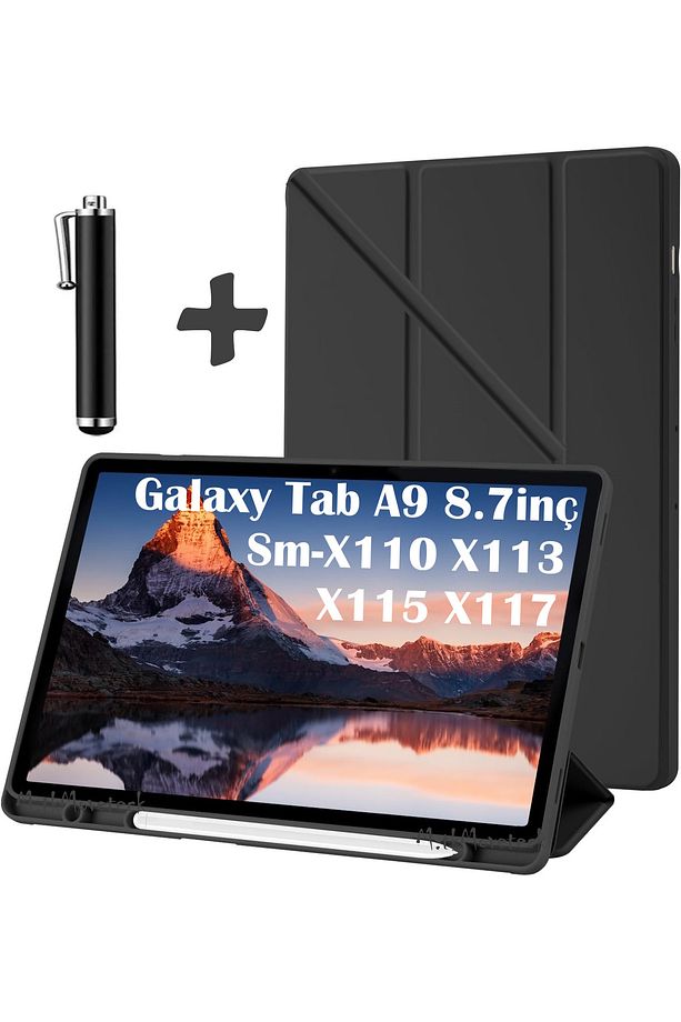 Samsung Galaxy Tab A9 8.7" Sm-X110 Kılıf Kalem Bölmeli Yuvalı Standlı Yumuşak Renkli Silikon + Kalem - 1