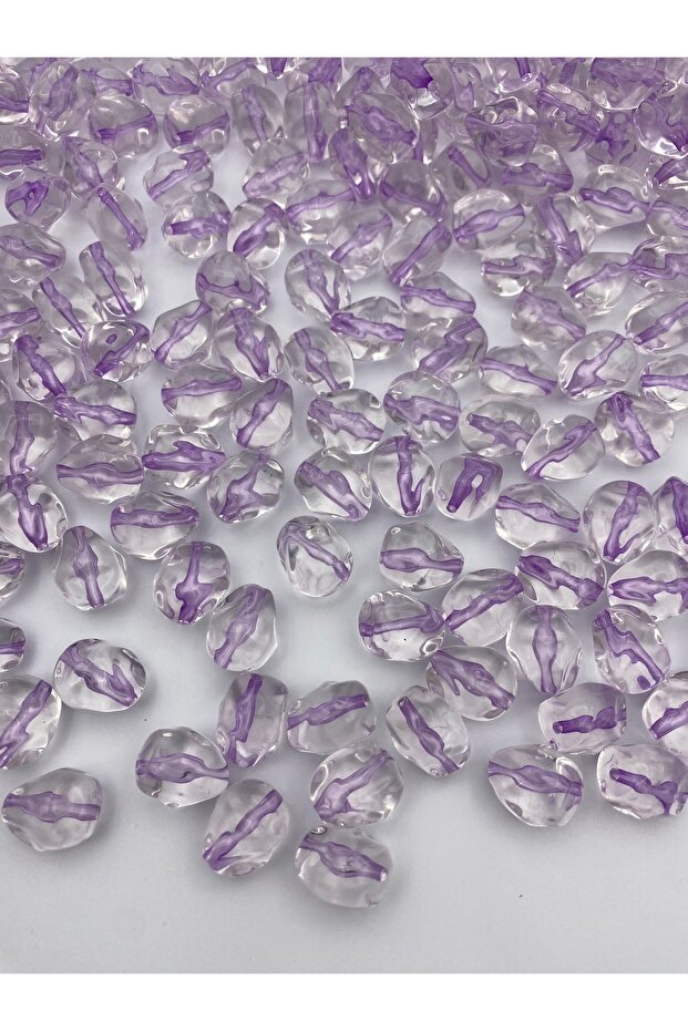 100gr Purple / Lilac Striped Transparent Non-Shaped Model Beads, Bag Making Beads (~40 pieces)