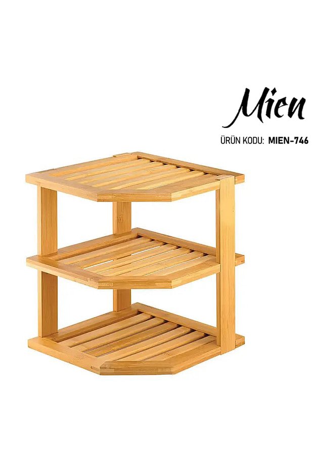 MİEN Bambu 3 Katlı Köşe Raf