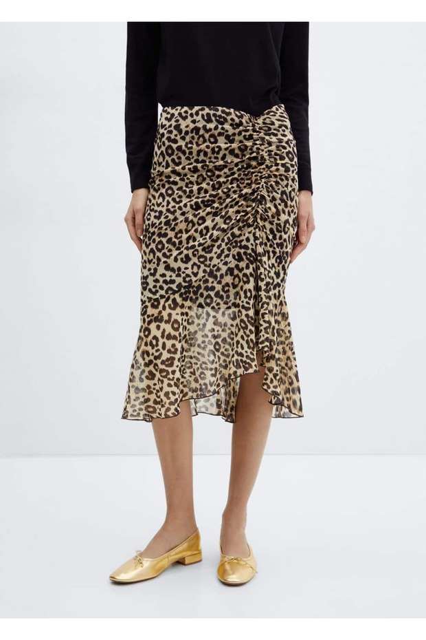 Hayvan desenli dökümlü etek - 1
