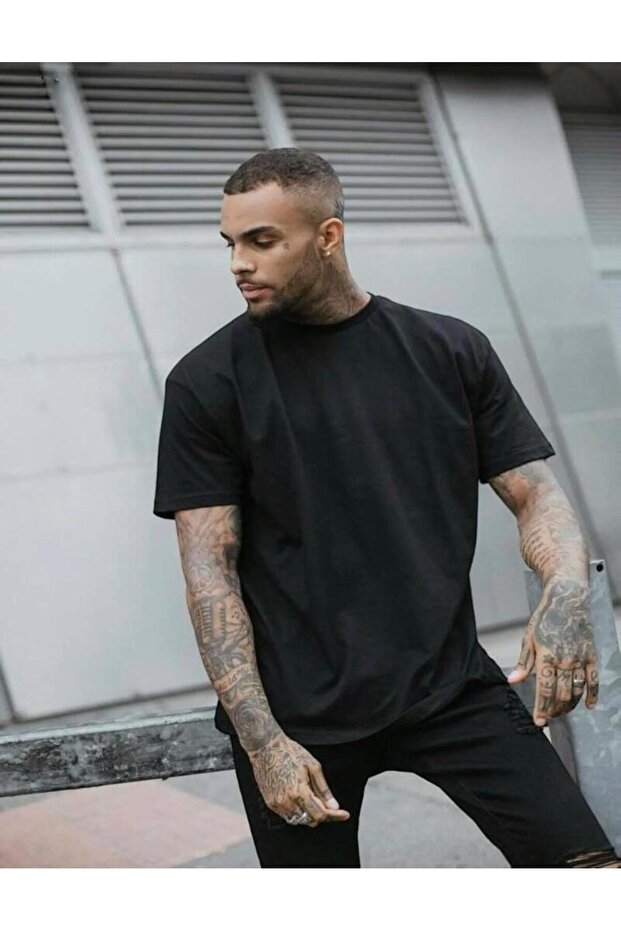 Black Plain Unprinted Trend Oversize T-shirt