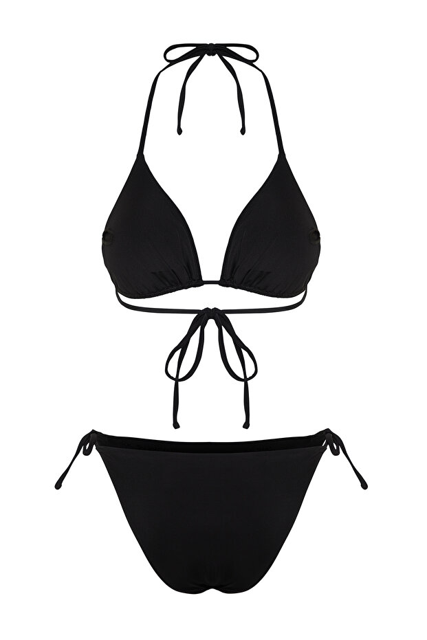 Siyah Taş Baskı Üçgen Kaplı Brazilian Normal Bel Bikini Takımı TBESS24BT00131 - 8