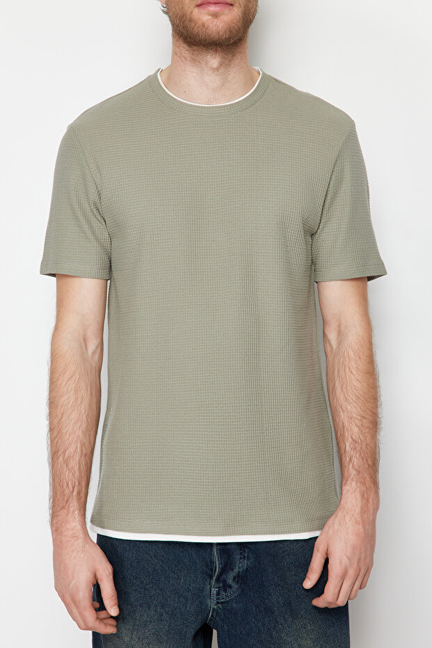 Siyah-Mint Regular/Normal Kesim 2'li Paket Dokulu %100 Pamuklu T-Shirt TMNSS24TS00097 - 3