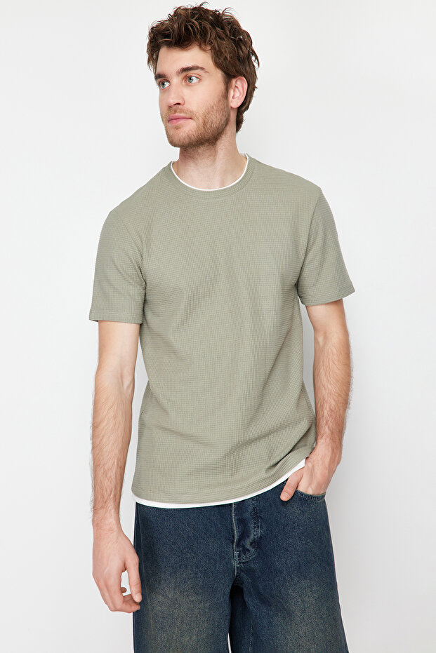 Siyah-Mint Regular/Normal Kesim 2'li Paket Dokulu %100 Pamuklu T-Shirt TMNSS24TS00097 - 4
