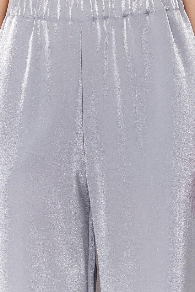 Antrasit Saten Wide Leg/Geniş Paça Lastikli Dokuma Pantolon TWOSS24PL00086 - 4