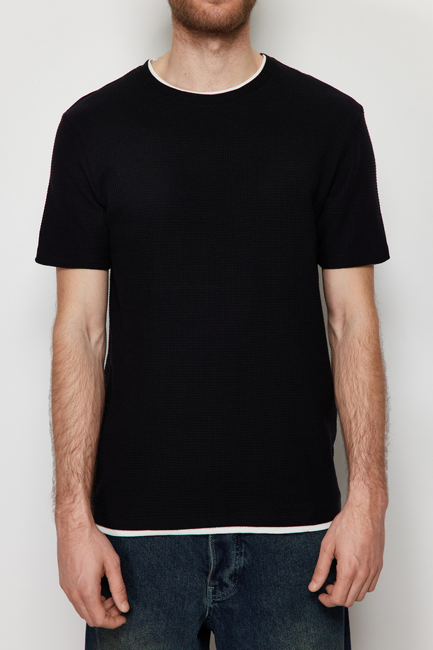 Siyah-Mint Regular/Normal Kesim 2'li Paket Dokulu %100 Pamuklu T-Shirt TMNSS24TS00097 - 7