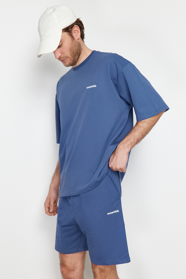 Indigo Eşofman Takımı Oversize Yazı Baskılı %100 Pamuklu TMNSS24EM00003 - 3