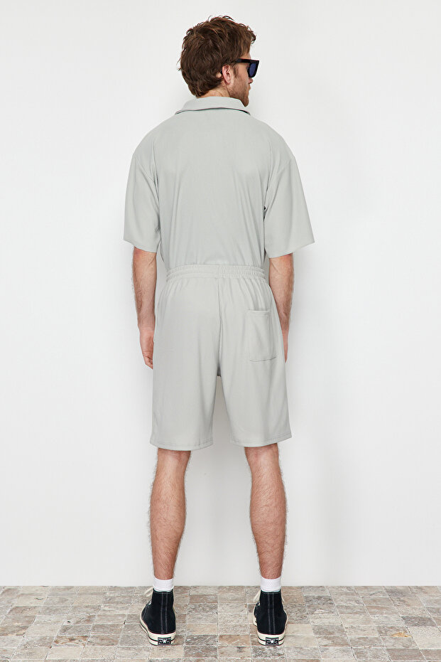 Taş Oversize/Geniş Kesim Dokulu Kırışmaz Ottoman Şort TMNSS24SR00037 - 6