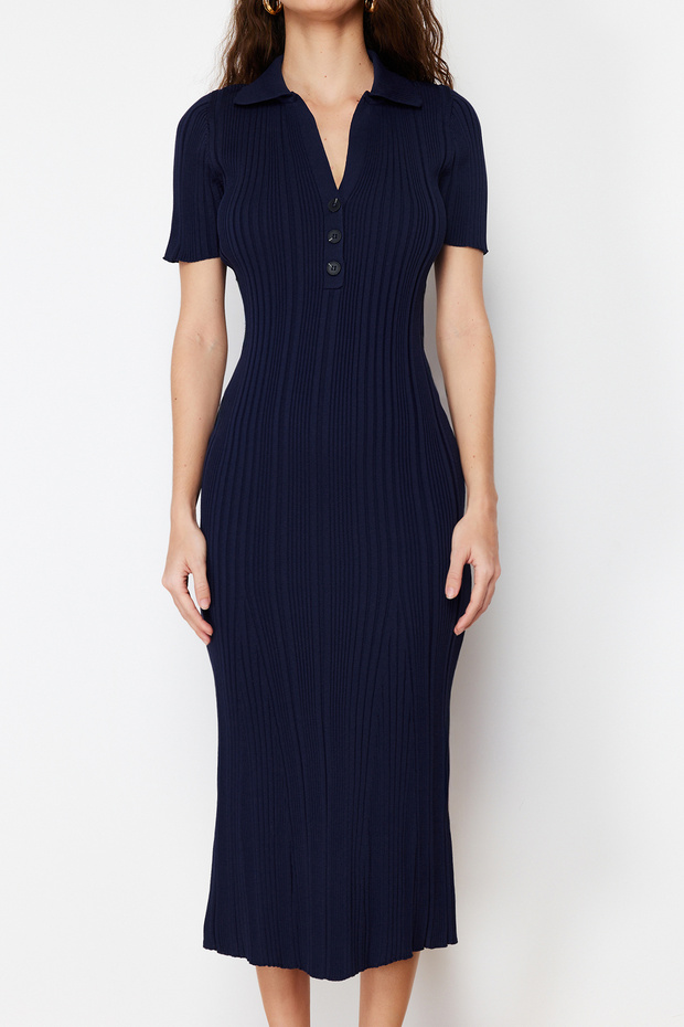 Lacivert Maxi Polo Yaka Elbise TWOSS24EL00282 - 7