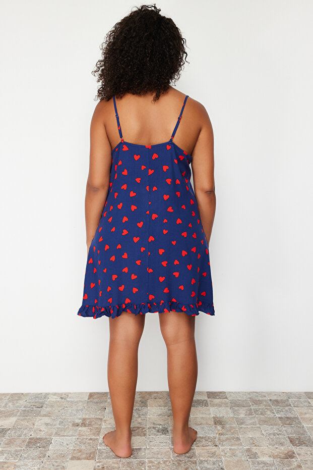 Sötétkék szívmintás pántos mini szőtt hálóing TBBSS24CH00010 - 6