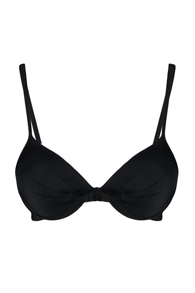Siyah Balkonet Fiyonk Detaylı Kaplı Basic Bikini Üstü TBESS20BU0237 - 5