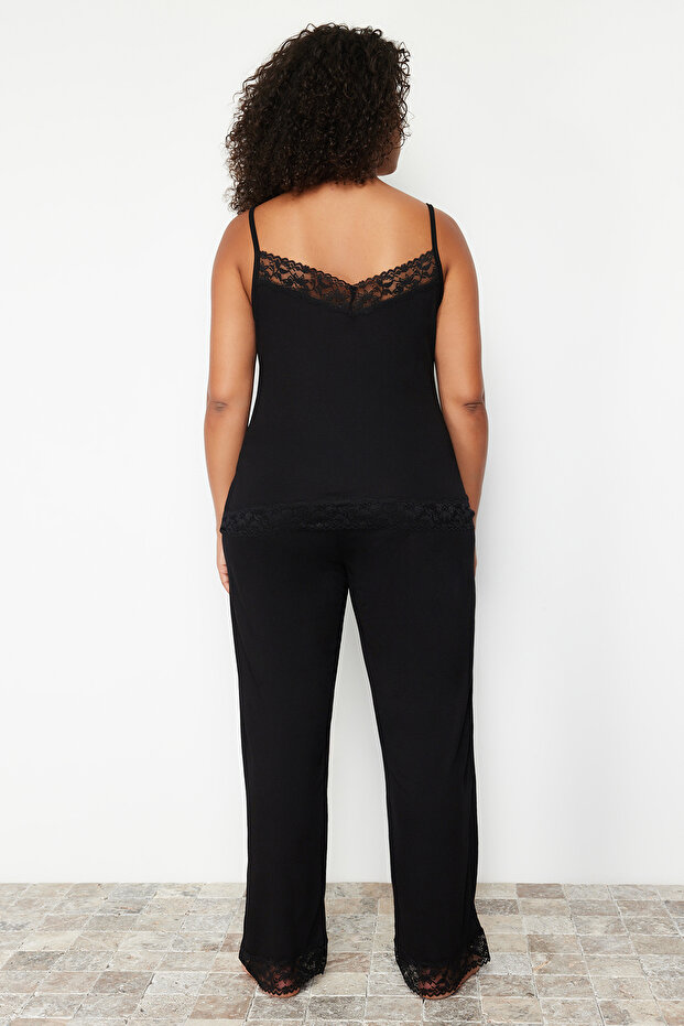 Siyah Dantel Detaylı Örme Pijama Takımı TBBSS24AI00000 - 5