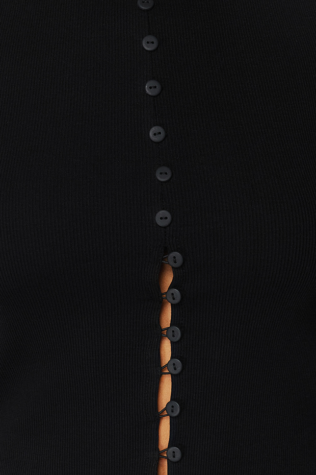 Siyah Düğmeli Fitted/Vücuda Oturan Fitilli Esnek Örme Bluz TWOSS24BZ00306 - 4
