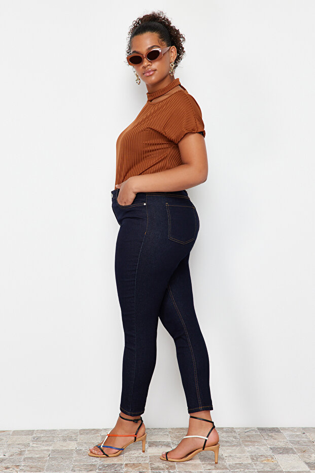 Koyu Mavi Ekstra Esnek/Stretch Büyük Beden Skinny Jeans TBBSS24CJ00006 - 2