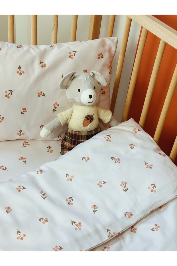 Baby Crib, Park Bed, Mother's Side 100x150 Duvet Cover-70x130 Sheet Set, Cotton Satin-Winter Berries