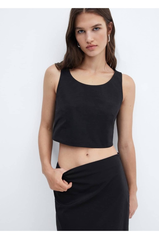 Geniş Askılı Crop Bluz - 1