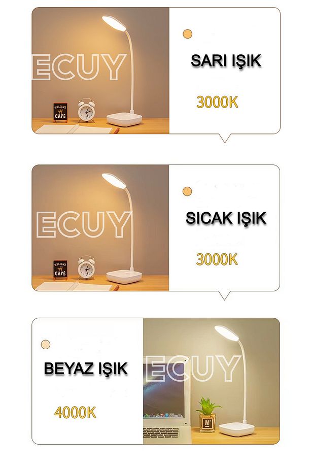 Şarjlı Dokunmatik Masa Lambası – 3 Renk Ayarlanabilir Işık, Gece Ve Okuma Lambası, Ders Masası Için - 4