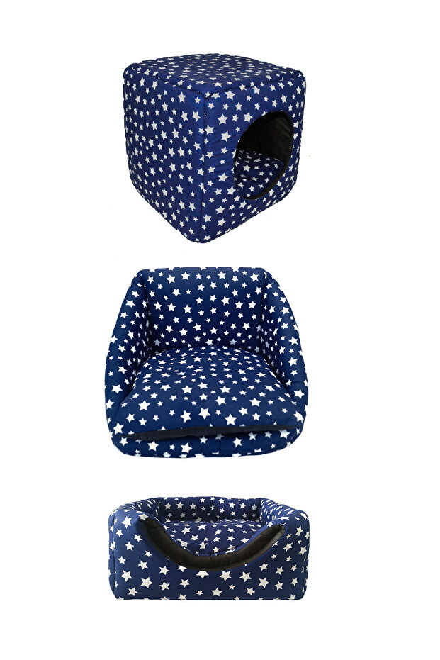 سرير إسفنجي مربع مغلق بثلاث وظائف للقطط والكلاب - أزرق - 2