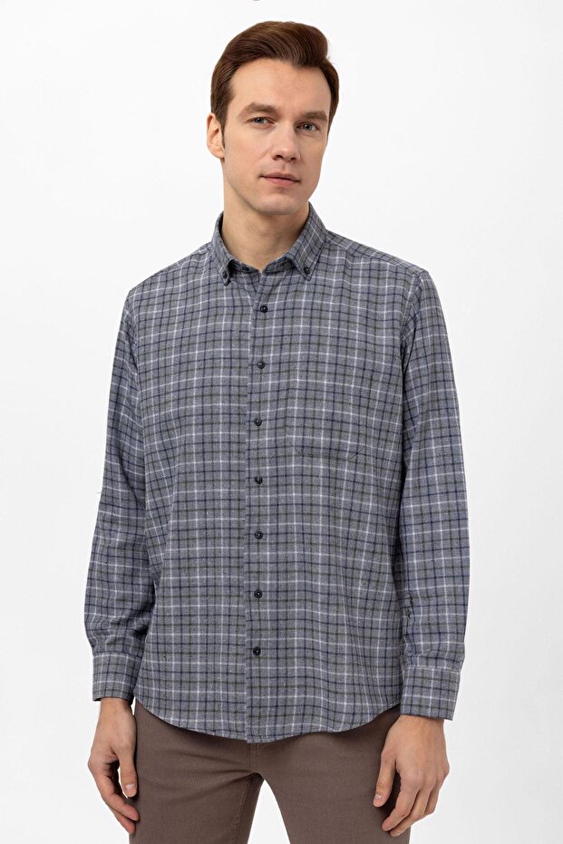 Checked Cut Regular Fit Square Cuff Shirt - 1