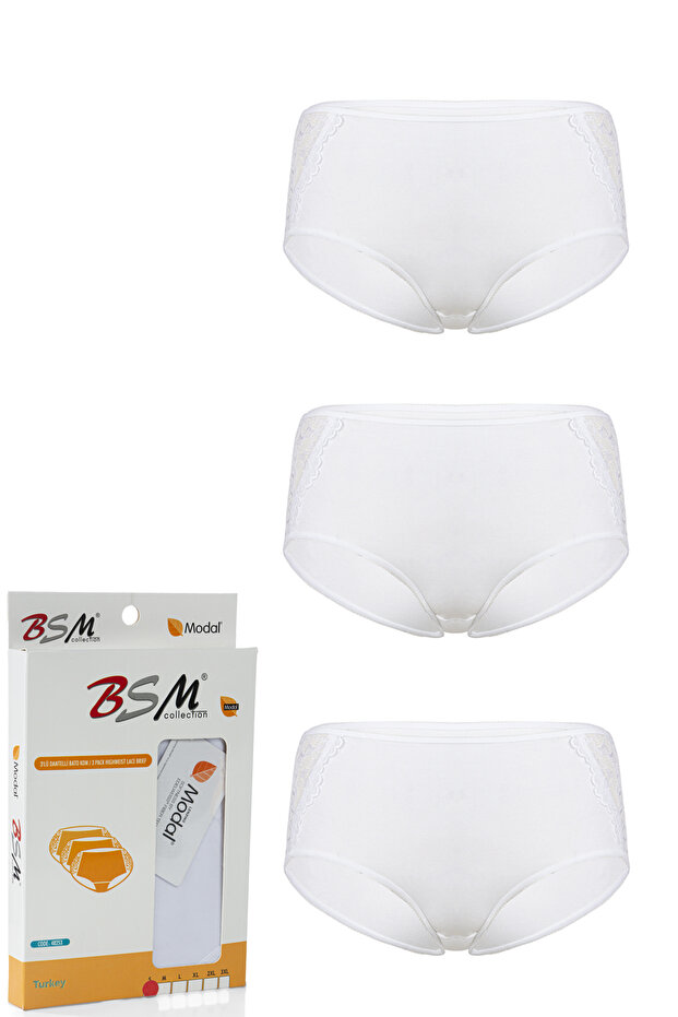 Women's 3-Piece Lace Modal Soft Comfortable High Waist Bato Panties