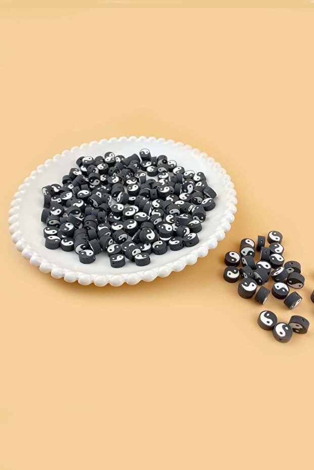 مواد صنع المجوهرات DIY 25 قطعة خرز فيمو أسود-أبيض