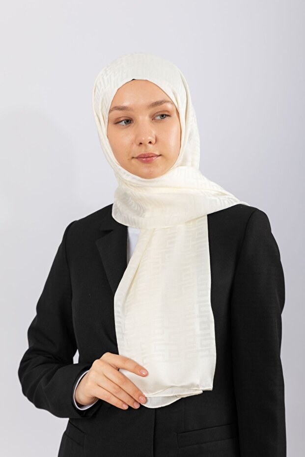 Imported Silky Jacquard Geometric - Ecru