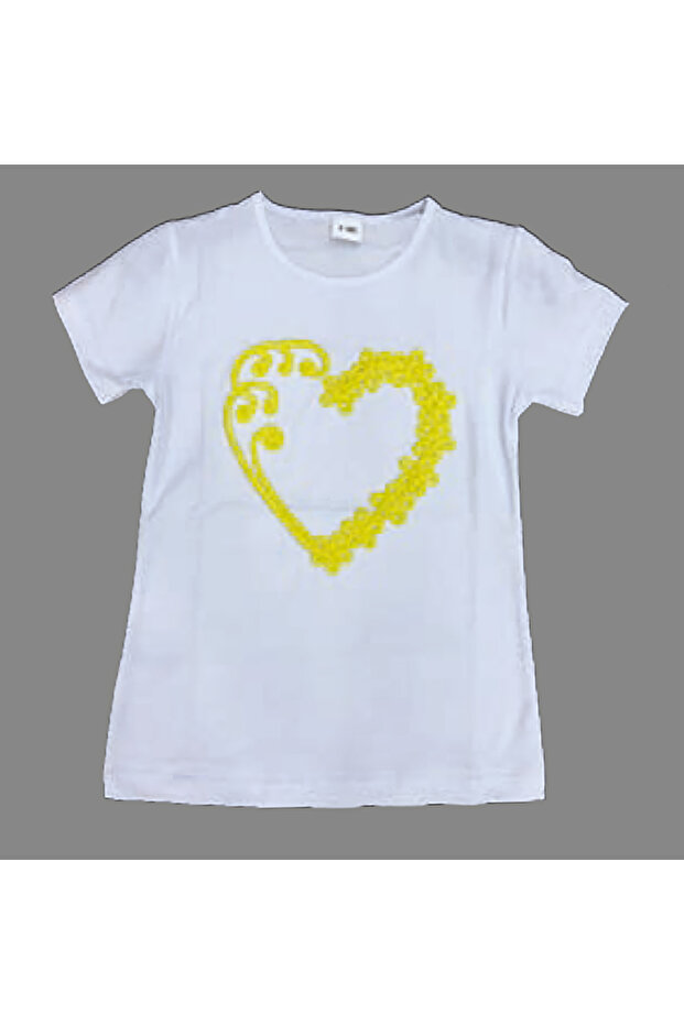 Girl's Short Sleeve Heart Patterned Show T-Shirt 23 April 29 October 19 May Show Eid