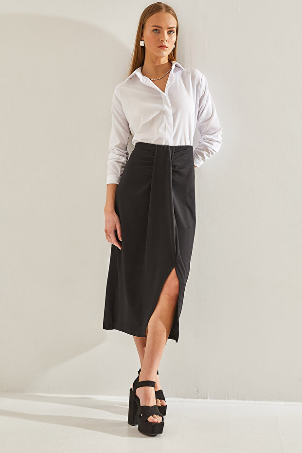 Women's Black Gathered Front Skirt 60111051
