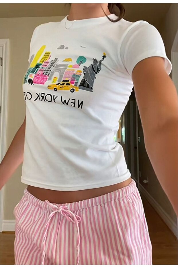 Y2K Car City Detail Half T-Shirt Crop